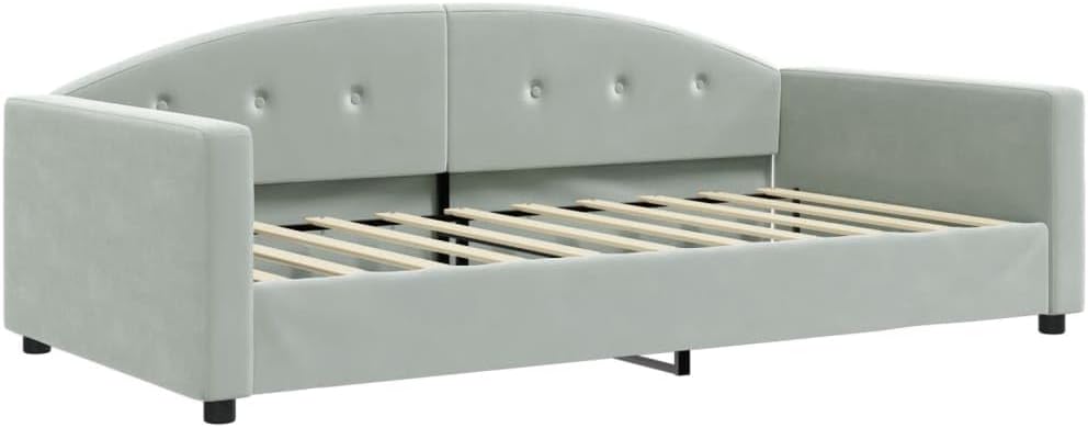 Light Gray Velvet Twin Day Bed with Metal Frame, Convertible Sofa Bed for Living Room or Bedroom, Durable Plywood and Solid Wood Construction, Comfortable Seating and Easy