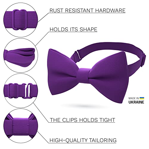 Bow Tie House Boys Classic Pre-Tied Bow Tie Formal Solid Tuxedo (Medium, Violet) - Thumbnail 2
