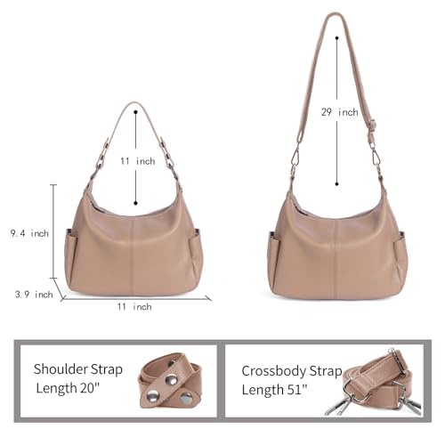Image of Hobo Bag for Women Genuine Leather Purses Work Casual Shouldler Bag with Two Adjustable Straps