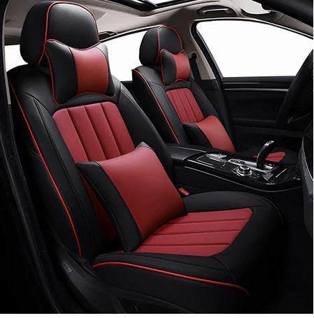 Image of Hi Art Leatherette Custom Fit Front and Rear Car Seat Covers Compatible with Maruti Suzuki Zen, Black and Red