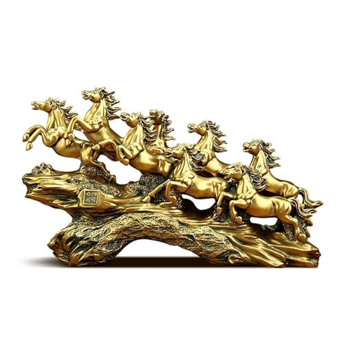 Ornements Feng Shui de prestige, sculpture chevaux d'exception aux finitions dorées