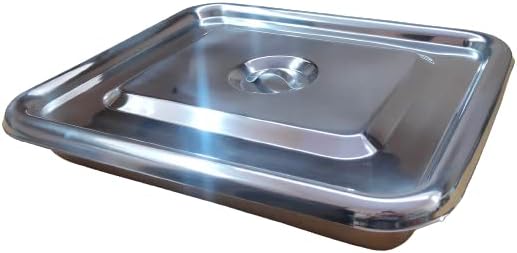 Stainless Steel Instrument Tray 15" x 12" Inches with Flat Cover and Lid Handles, Reusable and Autoclavable, Perfect for Hospitals, Laboratories, and Surgical Centers Pack of 1 Instrument Tray