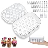 Cake Decorating Tips Storage Set Including 25 Flower Piping Tips with 2 Pcs Icing Piping Tip Couplers 27 Grids Storage Container DIY Cake Flower Nails for Cookie Cupcake Floral Patterns