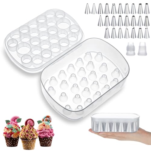 Piping Tip Organizer Box with 25 Seamless Tips