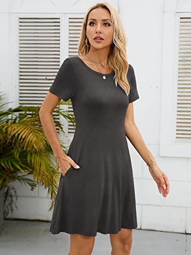 Image of KORSIS Summer Women's Dress Casual T-Shirt Short Sleeve Dresses Swing Flowy Beach Vacation Work Sundress with Pockets