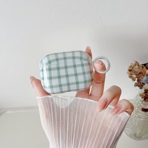 Image of MINSCOSE for AirPods Pro 3 Clear Case,Cute Retro Plaid Pattern Design with Girly Keychain Lock,Soft TPU Protective Shockproof Cover with Cleaner Kit for Girls Women for AirPods Pro 3-Green
