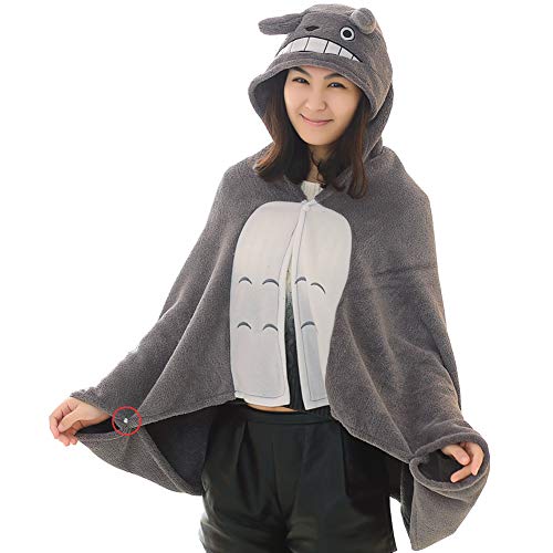 HOLY HOME My Neighbor, Flannel Cosplay Blanket, Hooded Cloak Gray Cape,27x59in