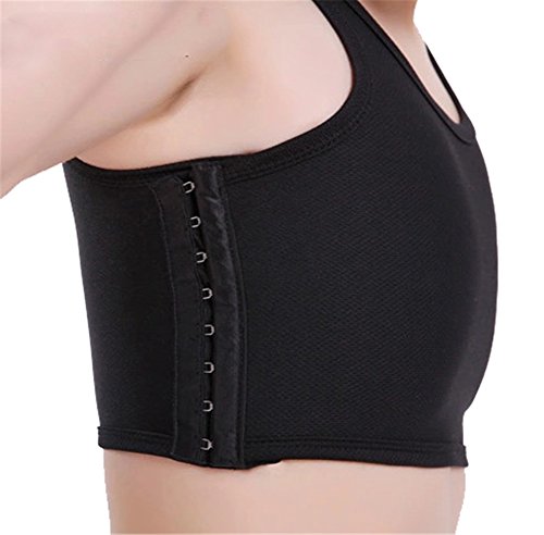 Breathable Super Flat Mesh Lesbian Tomboy Compression 3 Rows Clasp Chest Binders (X-Large, Black)