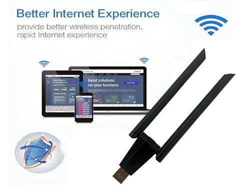 Image of USB WiFi Bluetooth Adapter 1300Mbps USB 3.0 Network Dongle with 5dBi High Gain Dual Antennas Dual Band 2.4 /5Ghz Wireless Network External Receiver Driver Free (1300 MBPS Dual Band + Bluetooth)