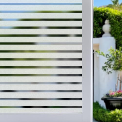 Bloss Window Film Striped Window Decal Non-Adhesive Privacy Film, Vinyl Glass Film Window Tint for Home Kitchen and Office (17.7" x 78.7",1 Roll)
