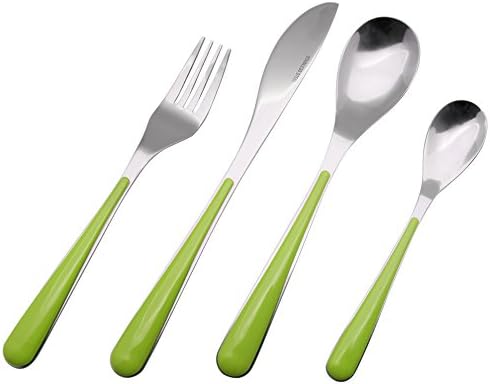 Exzact Cutlery Set 24pcs Stainless Steel in a Plastic Holding Rack - Color Handles - 6 x Forks, 6 x Knives, 6 x Table Spoons, 6 x Tea Spoons