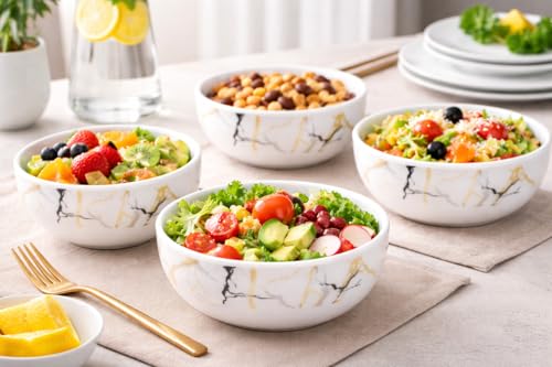 Image of Ariya 4.5 Inch Melamine Soup Bowls Set of 6 (350 ml) | White /Gold /Black | Serving Bowls for Soup, Salad, Noodles, Pasta, Oatmeal | Durable & Stylish Dinnerware for Daily & Special Use