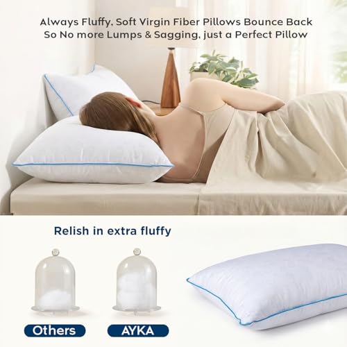 Image of AYKA Premium Microfiber Pillow for Sleeping, Set of 2 | 17x27 Inch Hotel Luxury Bed Pillows | 100% Virgin Fiber Fill, Soft & Fluffy | Neck Support for Side, Back & Stomach Sleepers | White