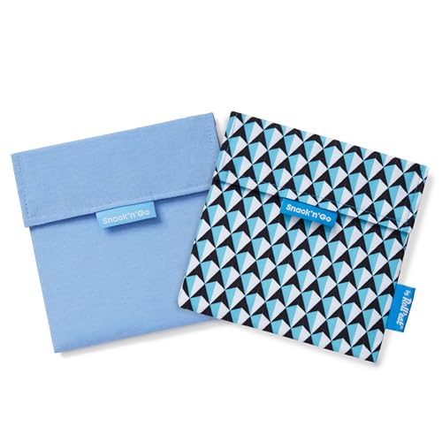 Roll'eat ® | Pack de 2 Bolsas de Merienda | Porta Bocadillos con Envoltorio Reutilizable, Porta Alimentos Ecológico sin BPA, Bolsa de Tela, Color Azul.