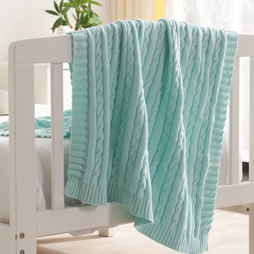 NTBAY 100% Pure Cotton Cable Knit Toddler Blanket,...