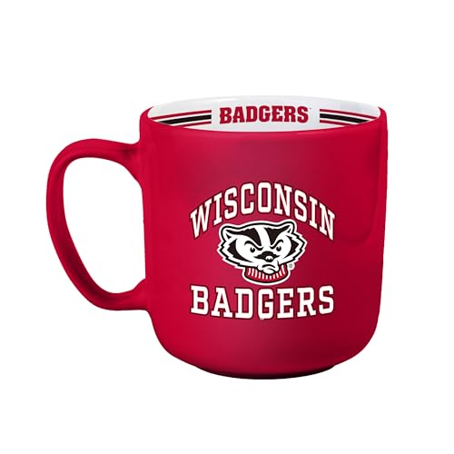 Image of Logo Brands NCAA Wisconsin Badgers 15 oz Stripe Coffee Mug - Vintage Team Logo, Inside Print & Stripes, Microwave & Dishwasher Safe- Great Gift For Fans & Alumni