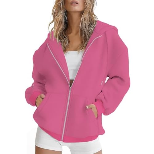 ROYLAMP 2025 Women's Oversized Zip Up Hoodies Sweatshirts Casual Fall Winter Drawstring Y2k Jackets with Pockets Small Dark Purple