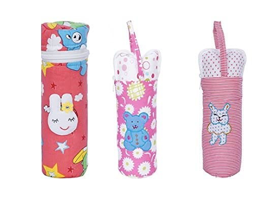 Aarushi (with device) Vijkan Babys Assorted Printed Single Portable Thermal Feeding Bottle Bag Holder -Multicolour, Pack of 3
