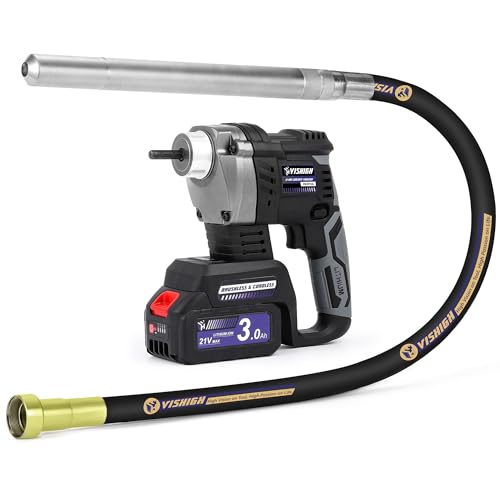 VISHIGH Cordless Concete Vibarating Tool 2500mAh 21V, with 5ft Φ35mm Shaft, Portable Wireless Concrete Vibrator Motor for Home Garden Small Construction Pouring Work Stem Walls
