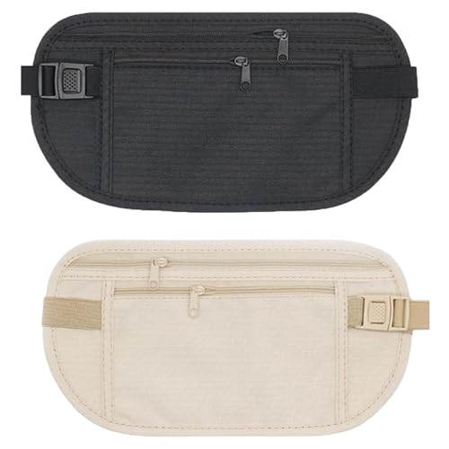 2 cinturones de billetes de banco para viajes – bolsillo oculto antirrobo para hombres y mujeres – Riñonera oculta impermeable – Parachoques ajustable para correr y caminar, negro y blanco, Cinturón