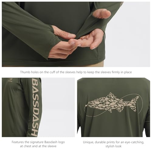 BASSDASH Men’s UPF 50+ Graphic Fishing Hoodie Shirts UV Sun Protection Long Sleeve Moisture Wicking Performance FS48M4