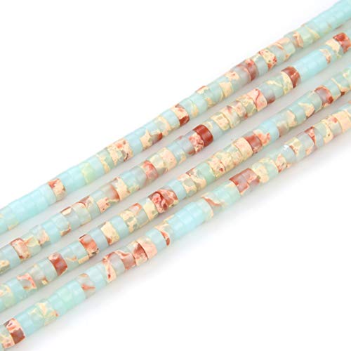 1 Strand Adabele Natural Blue Impression Aqua Terra Jasper Healing Gemstone 4mm Small Heishi Loose Beads Tube Rondelle Gem Stone Spacer (165-175pcs) for Jewelry Making GH-C6