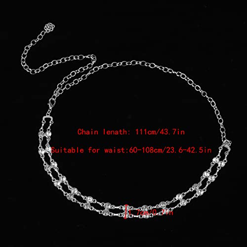 Felite Fnn Women Double Rows Metal Waist Link Belt Dress Blouse Chain4