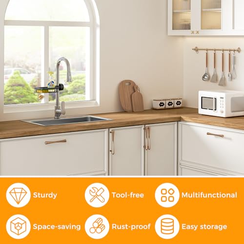 Image of LONIN Sponge Holder Over Faucet Kitchen Sink Caddy Organizer, Stainless Steel Detachable Hanging Faucet Drain Rack for Bathroom, Scrubbers, Soap, (Black)