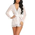 Avidlove Sexy Lace Robe Kimono Mesh Nightgown Babydoll Lingerie Set