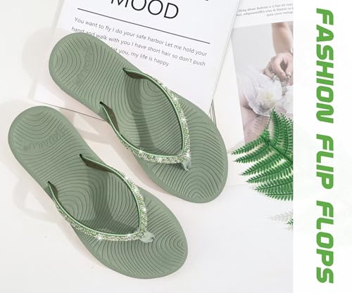 Image of KuaiLu Women's Rhinestone Flip Flops Arch Support Yoga Mat Cushion Sandals
