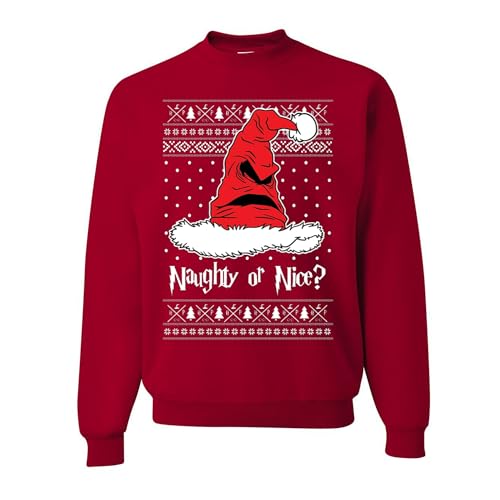wild custom apparel Naughty Or Nice Wizard Ugly Christmas Sweater Crewneck Sweatshirt
