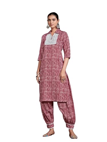 Image of EthnicJunction Women's Cotton Blend Embroidered Salwar Suit Set