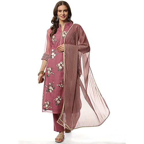 Image of BIBA Women Art Silk Straight Solid Suit Set