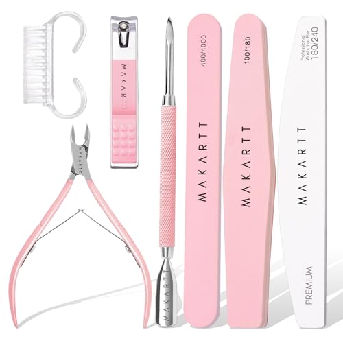 Makartt Nail File and Buffer Set, Pink Basic Prep Kit with Cuticl...