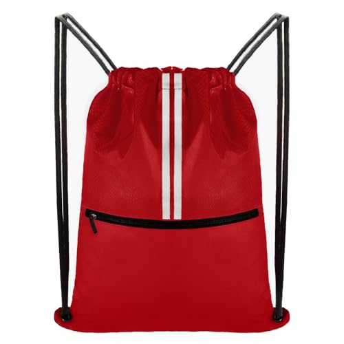 JOYNYON Drawstring Backpack Large Sports Draw String Bag for Women and Men (Red)