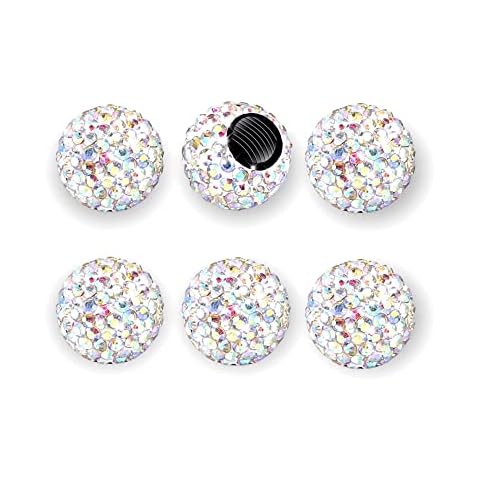 CB Handmade Bling Rhinestone Tire Valve Dust Caps Crystal Tire Air Sealing Cap for Car Styling, Ball-Colorful, 6-Pcs Cover