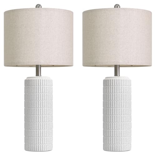 Image of PoKat 27.5'' Tall Table Lamps for Living Room Set of 2, Stone-Like Ceramic Bedroom Lamps for Night Stands, Farmhouse Bedside Lamps for Bedroom Living Room, Nightstand Lamps for End Table, Hallway