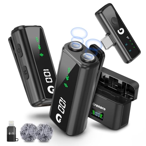 GRENARO Mic for YouTube Wireless with 48H Charging Case, 3-Level ...