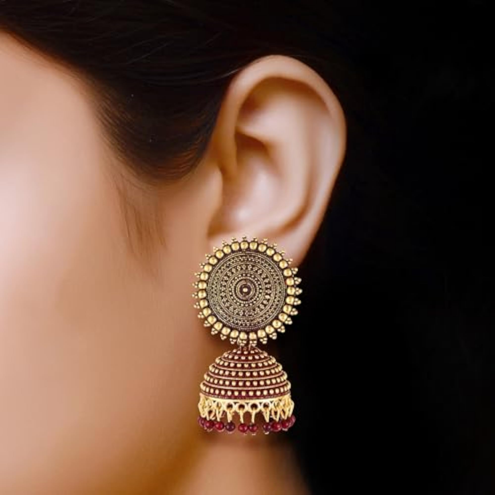 Oxidised Brown Jhumka Earrings Set for Women