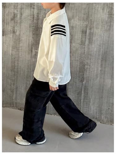 SweatyRocks Boy's Button Down Shirt Long Sleeve Striped Drop Shoulder Collared Shirts3
