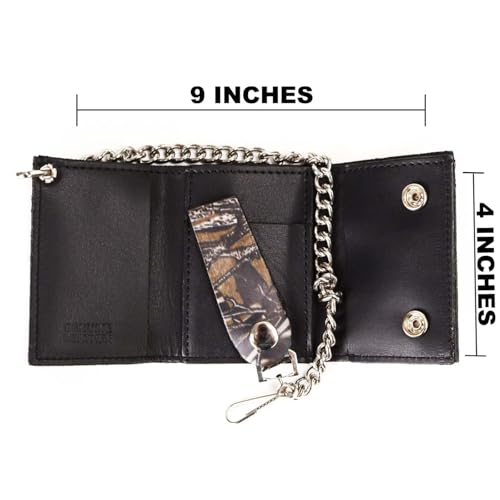 Milwaukee Leather MLW7804 Men's 4” Camouflage Tri-Fold Leather Biker Wallet w/Anti-Theft Stainless Steel Chain - 4 Inch3