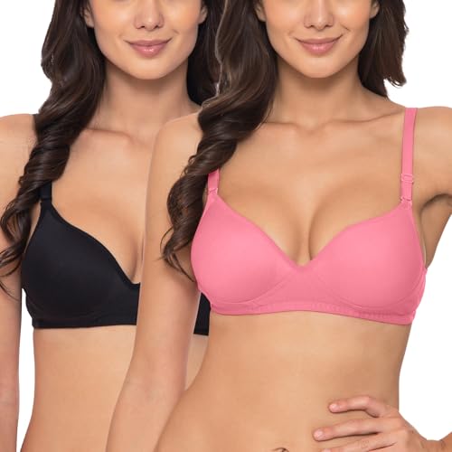 Image of Komli - Heavily Padded Push-Up Bra - Cotton Rich - Balconette - 3 /4th Coverage, Seamless, Wireless, Multiway Straps - T-Shirt Bra (Pack of 2)