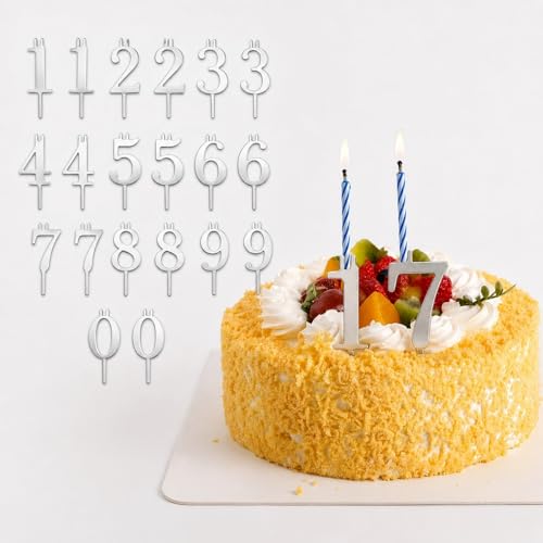 Hortikitom 20 PCS (2 Sets) Reusable Metal Number Candle Holder Set Silver