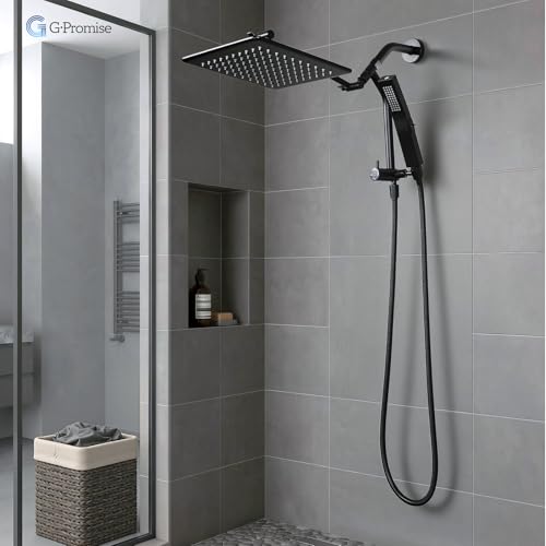 Image of G-Promise Metal Shower Diverter with Low Handheld Holder, 3-Way Diverter Valve with Pause Mode for Handheld and Fixed Shower Head, 4-Setting Universal Bathing Replacement(9 Inch, Matte Black)