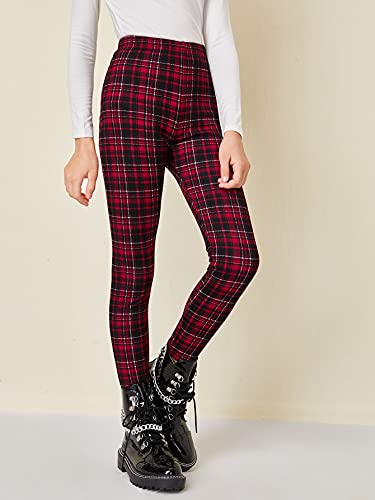Floerns Girls Plaid Print Elastic Waist Leggings Casual Long Pants3