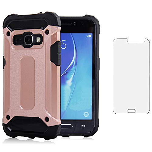 Asuwish Compatible with Samsung Galaxy J3 2016/J 3 V/J36V/Sky/Express Prime/Amp Prime Case and Tempered Glass Screen Protector Cell Accessories Phone Coveres for Glaxay Sol J3V J36 6 J320V J320A Pink