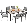 Flamaker Patio Dining Set 7 Piece Metal Frame Outdoor Furniture with 6 Textilene Chairs and Rectangular Table Family Kitchen Conversation Set for Backyard, Lawn (Grey)