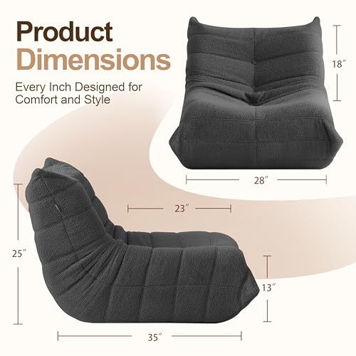 Image of Gazecaia Comfy Bean Bag Chair for Adults Teens | Fireside Floor Lounge Chair,Soft Teddy High-Resilience Memory Foam Bean Bag Couch with Non-Slip Base,for Living Room Bedroom Apartment Office,Dark Gray