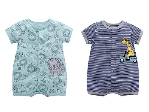 Unisex Baby 2-Pack Summer Rompers Infant Boys Girls Short Sleeve Onesies Cute Jumpsuit,Animal,0-6M