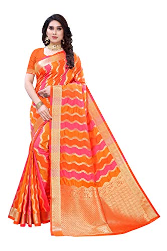 Sari Banarasi en soie pure Pandadi orange de 5,5 mètres avec son chemisier assorti inclus